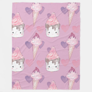 Kawaii Marshmallow & Ice Cream Patroon Fleece Deken