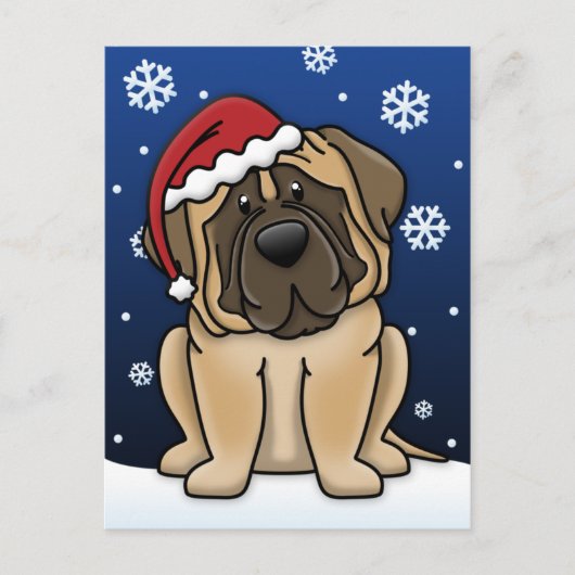 Kawaii Mastiff Christmas Feestdagenkaart (Voorkant)
