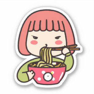 Kawaii Meisje eten Ramen met Chopsticks Sticker