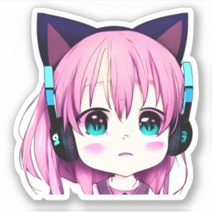 Kawaii Meisje met Hoofdtelefoon op Sticker