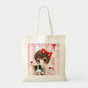 Kawaii meisje met kat tote bag
