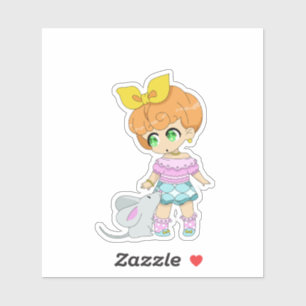 Kawaii Meisje met Muis Vriend Sticker