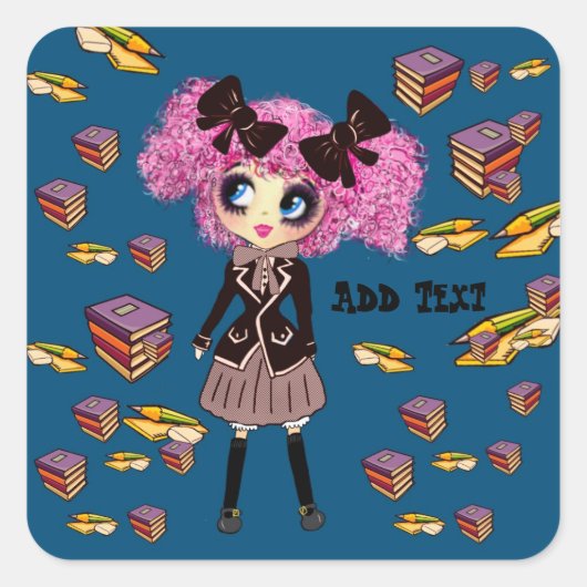 Kawaii Meisjesstudent Geschenken met PinkyP Vierkante Sticker (Voorkant)