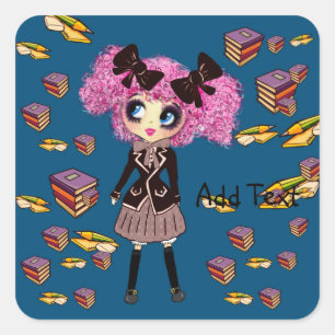 Kawaii meisjesstudenten cadeaus met PinkyP Vierkante Sticker