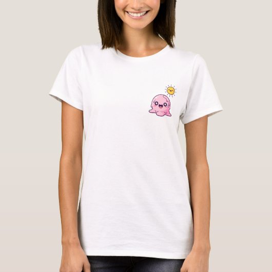 Kawaii Melting Pink Ice Cream Character with Happy T-shirt (Voorkant)