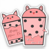 Kawaii Meow Tea Vinyl Sticker (Voorkant)