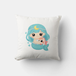 Kawaii Mermaid Throw Pillow – Cute Ocean Art with Kussen