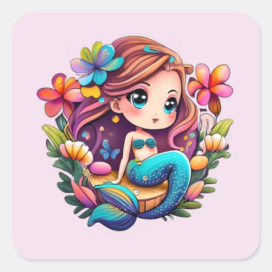 Kawaii Mermaid Vierkante Sticker (Voorkant)
