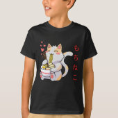 Kawaii Mochi Neko Chat Manger Un T-Shirt Sushi (Devant)