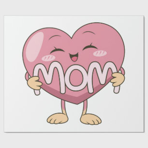 Kawaii Moeder Hart Knuffel Design Cadeaupapier