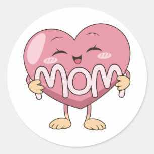 Kawaii Moeder Hart Knuffel Design Ronde Sticker