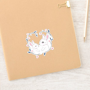 kawaii moederkonijn en haar baby met bloemen sticker