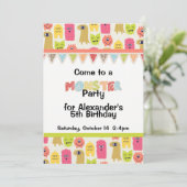 Kawaii Monster Birthday Party Invitation Kaart (Staand voorkant)