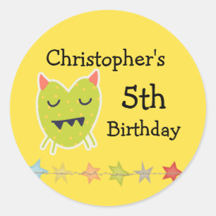 Kawaii Monster Birthday Stickers, Round Ronde Sticker