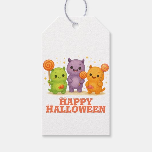 Kawaii Monsters & Lollipops Halloween Cadeaulabel (Voorkant)