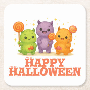 Kawaii Monsters & Lollipops Halloween Vierkante Kartonnen Onderzetter
