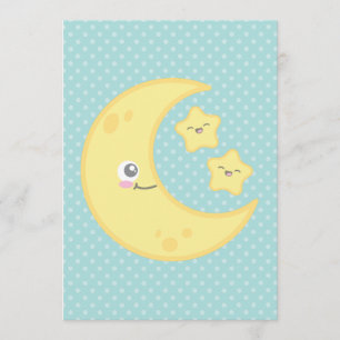 Kawaii Moon en Stars Baby Shower Invitations Kaart