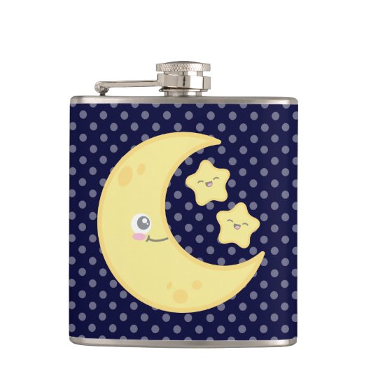 Kawaii Moon en Stars Flask Heupfles (Voorkant)