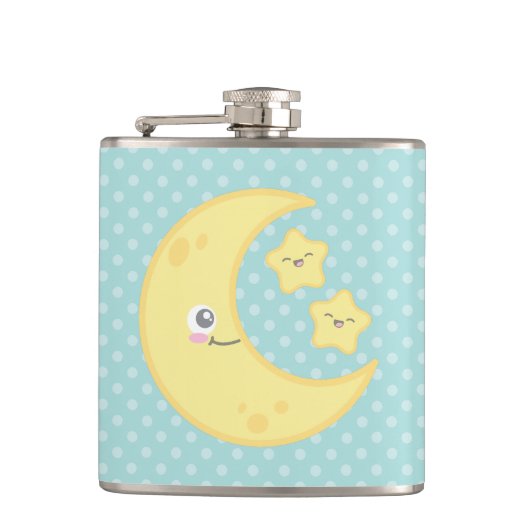 Kawaii Moon en Stars Flask Heupfles (Voorkant)
