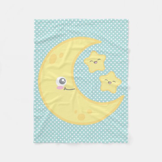 Kawaii Moon en Stars Fleece Blanket (Voorkant)