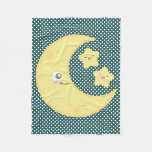 Kawaii Moon en Stars Fleece Blanket