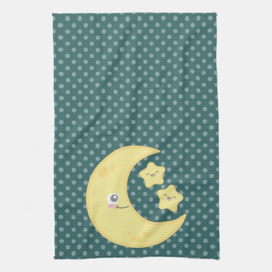 Kawaii Moon en Stars Kitchen Towel Theedoek (Verticaal)