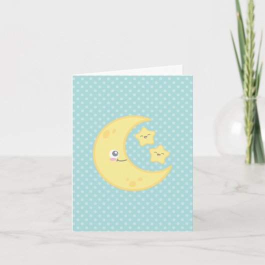 Kawaii Moon en Stars Note Card Kaart (Voorkant)