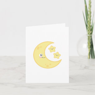 Kawaii Moon en Stars Note Card Kaart