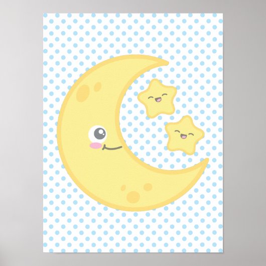 Kawaii Moon en Stars Poster Print (Voorkant)
