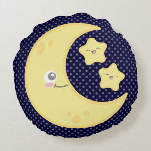 Kawaii Moon en Stars Round Pillow Rond Kussen