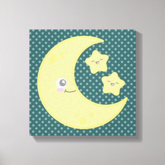 Kawaii Moon en Stars Wrapped Canvas (Voorkant)