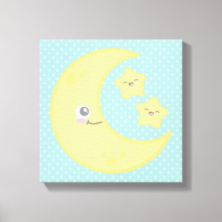 Kawaii Moon en Stars Wrapped Canvas Afdruk