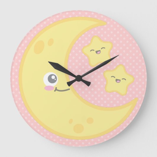 Kawaii Moon et Stars Mur Horloge (Recto)