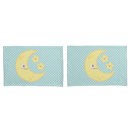 Kawaii Moon & Stars Pillow Hoesje Set Kussensloop (Voorkant-Set)