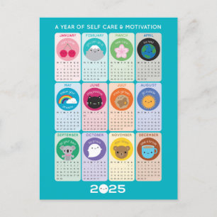 Kawaii Motivatie & Zelfzorg 2025 Kalender Briefkaart