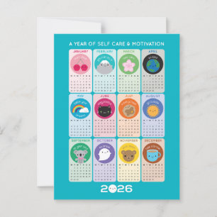 Kawaii Motivatie & Zelfzorg 2026 Kalender Briefkaart