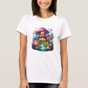 Kawaii Mushroom Cottage in Magical Forest - Fantas T-shirt