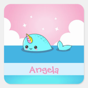 Kawaii Narwhal Naam Tag Sticker