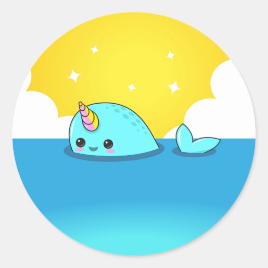 Kawaii Narwhal Ronde Sticker (Voorkant)