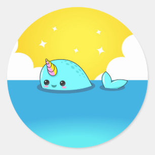 Kawaii Narwhal Ronde Sticker