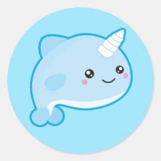Kawaii Narwhal Ronde Sticker