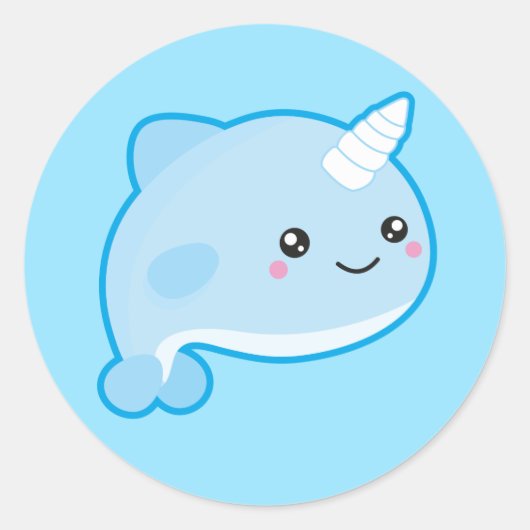 Kawaii Narwhal Ronde Sticker (Voorkant)