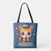 Kawaii Nautical Cat Sailing Anchor Pun Draagtas (Achterkant)