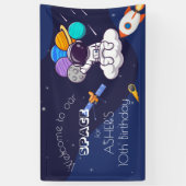 Kawaii navy blue space astronaut theme party spandoek (Verticaal)