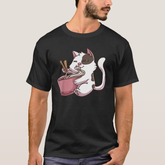 Kawaii Neko Anime Ramen Cat T Shirt (Voorkant)