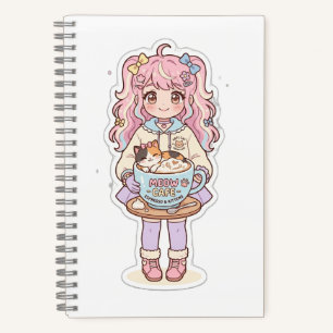 Kawaii Neko Cafe Anime Meisje Chibi Notitieboek