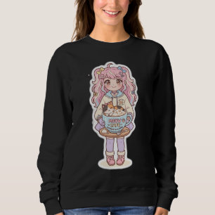 Kawaii Neko Cafe Chibi Anime Meisje Zwarte Sweater