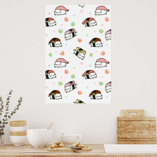 Kawaii Neko Nigiri Poster (Keuken)
