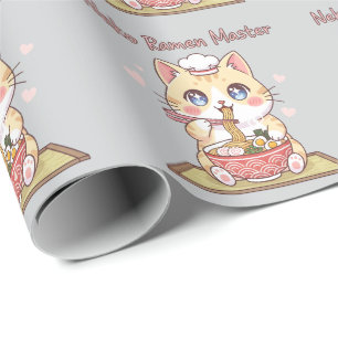 Kawaii Neko Ramen Master Schattige Kat Voedsel Che Cadeaupapier