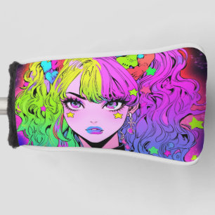 Kawaii Neon Rainbow Pigtails Bangs Anime Meisje Golfheadcover
